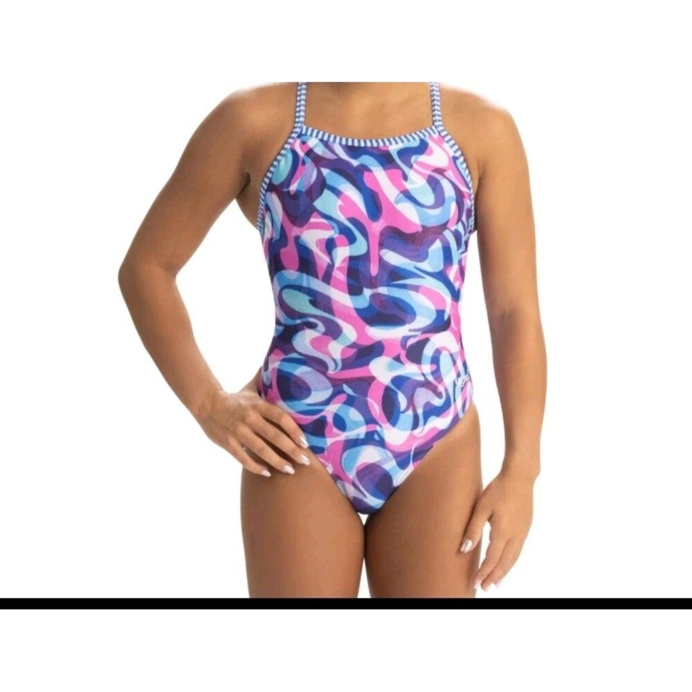 Dolphin Women's Uglies Purple/teal Lunar  V-back 1 Piece Swim Size 38 New